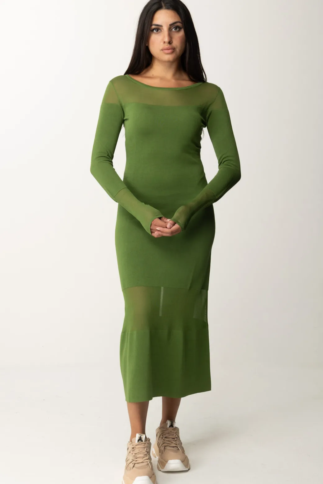 Donna Patrizia Pepe Abito Midi con Inserti Trasparenti