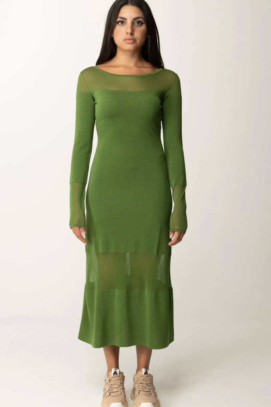 Donna Patrizia Pepe Abito Midi con Inserti Trasparenti