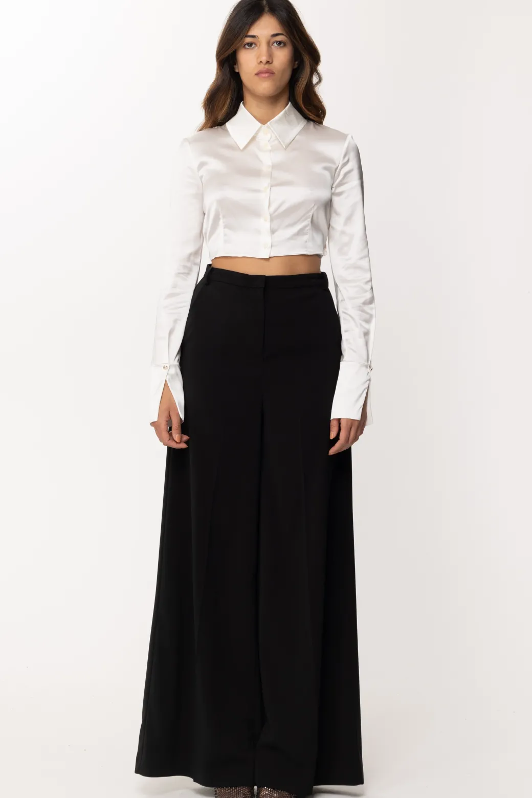 Donna Patrizia Pepe Camicia Crop In Raso
