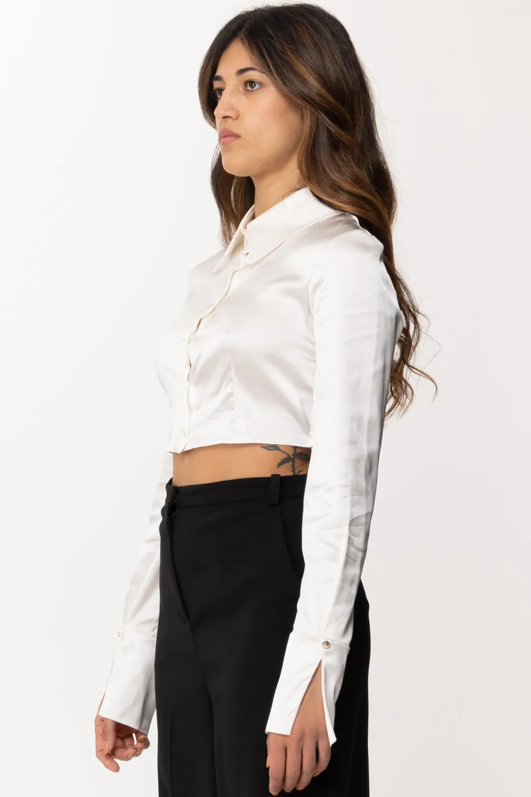 Donna Patrizia Pepe Camicia Crop In Raso