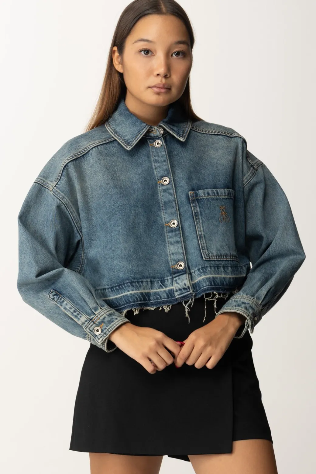 Donna Patrizia Pepe Camicia Cropped In Jeans