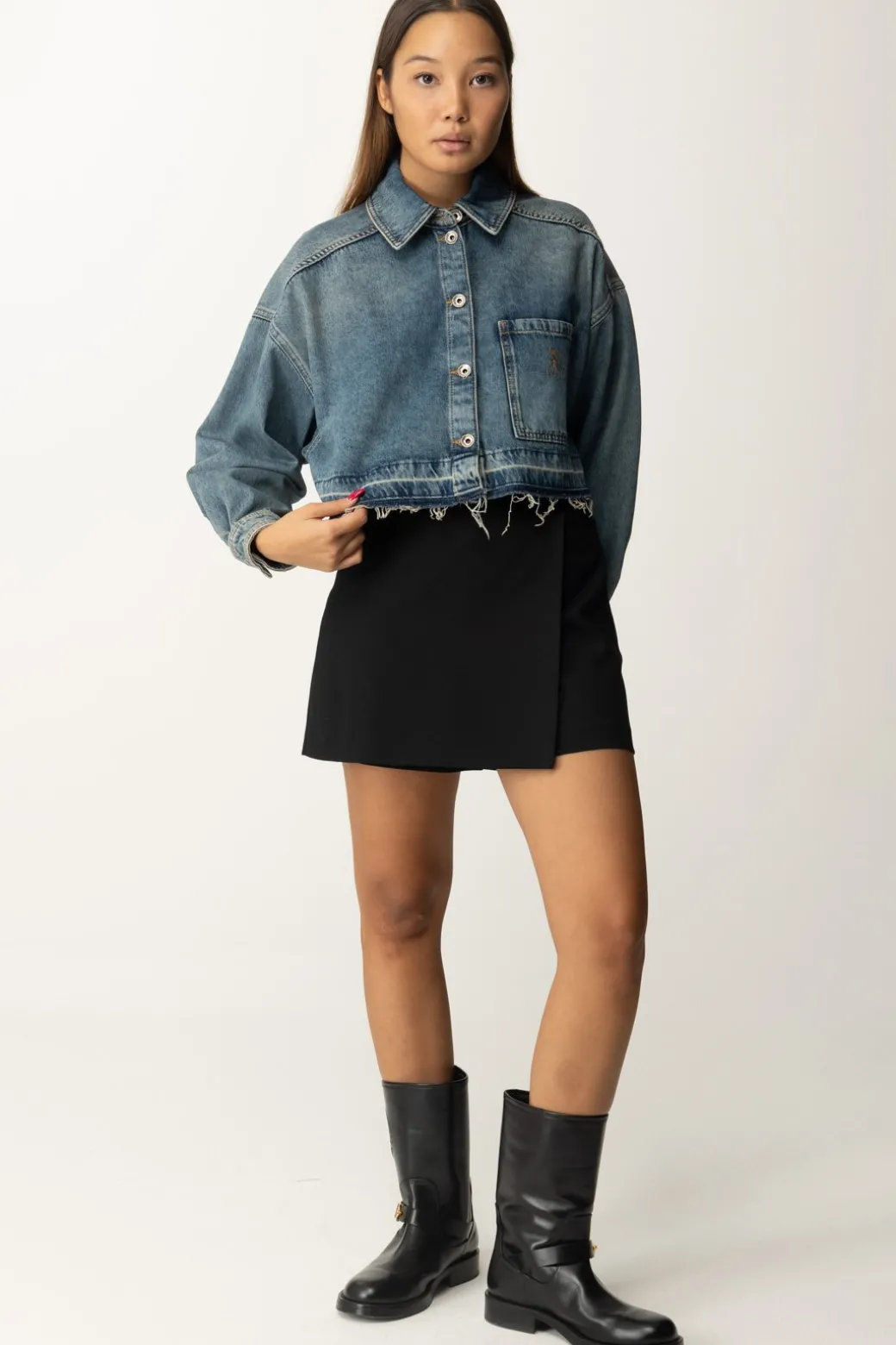 Donna Patrizia Pepe Camicia Cropped In Jeans