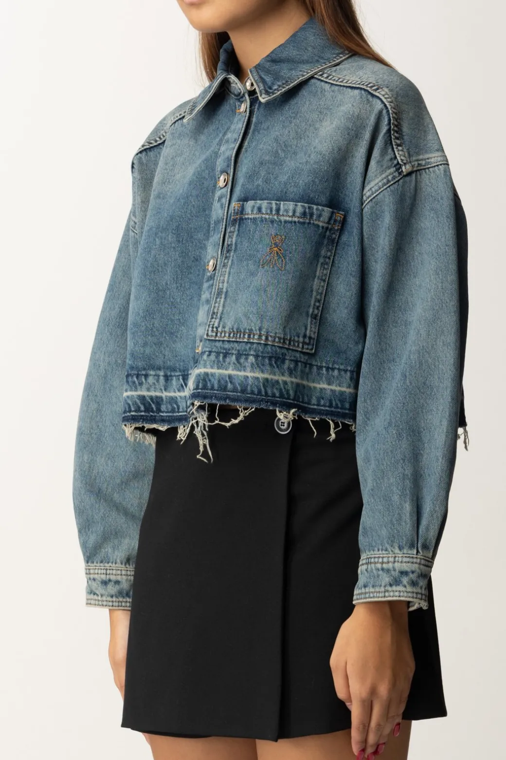 Donna Patrizia Pepe Camicia Cropped In Jeans