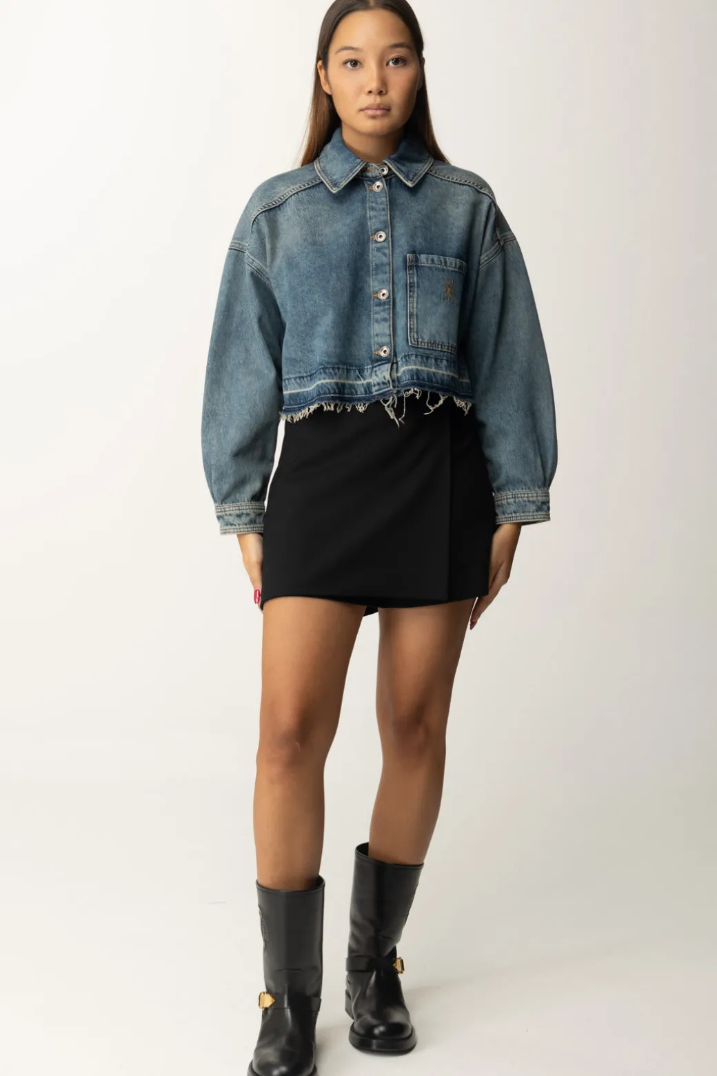 Donna Patrizia Pepe Camicia Cropped In Jeans