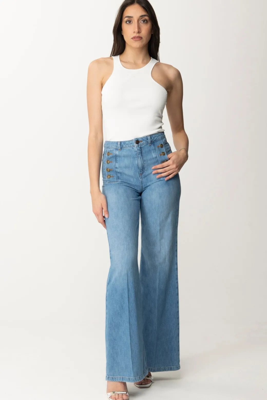 Donna Patrizia Pepe Canotta Basic con Lettering Sul Retro