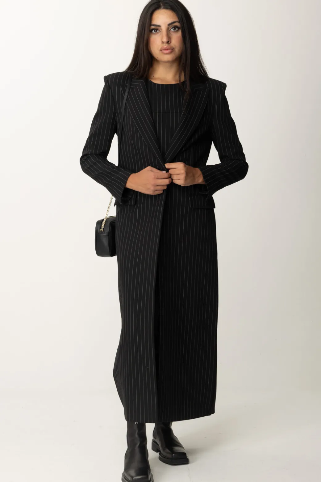 Donna Patrizia Pepe Cappotto Lungo Gessato In Flanella