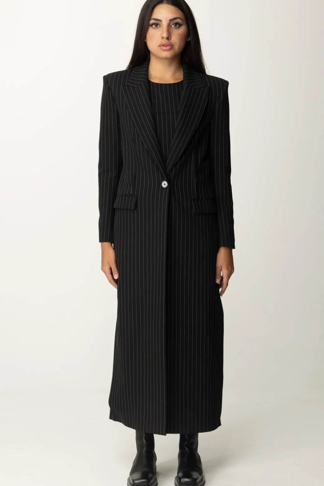 Donna Patrizia Pepe Cappotto Lungo Gessato In Flanella