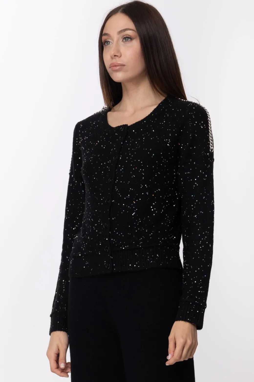 Donna Patrizia Pepe Cardigan Corto con Lurex e Catene
