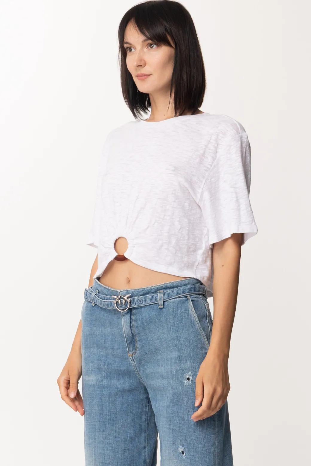 Donna Patrizia Pepe Crop Top con Dettaglio Cerchio