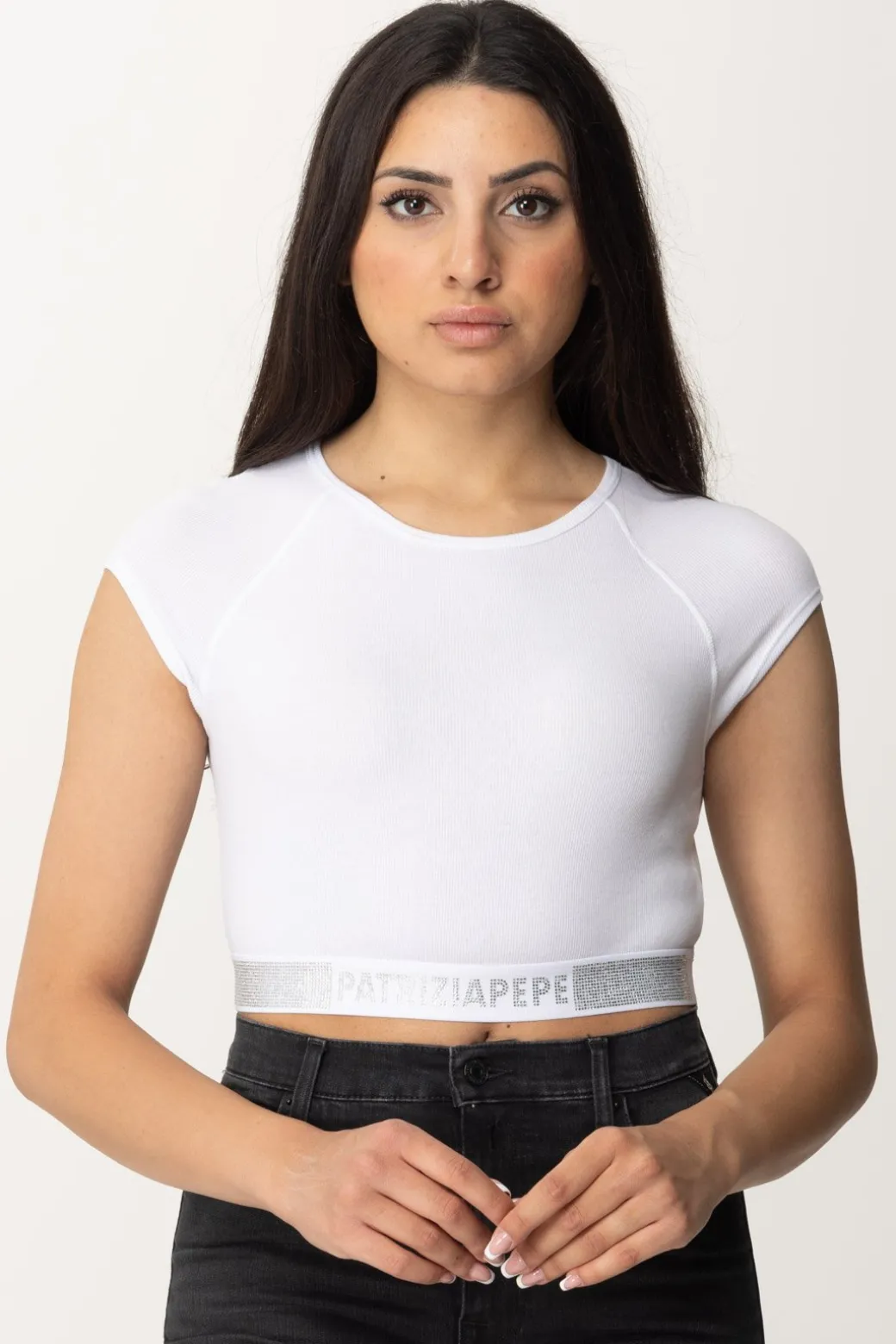 Donna Patrizia Pepe Crop Top con Strass