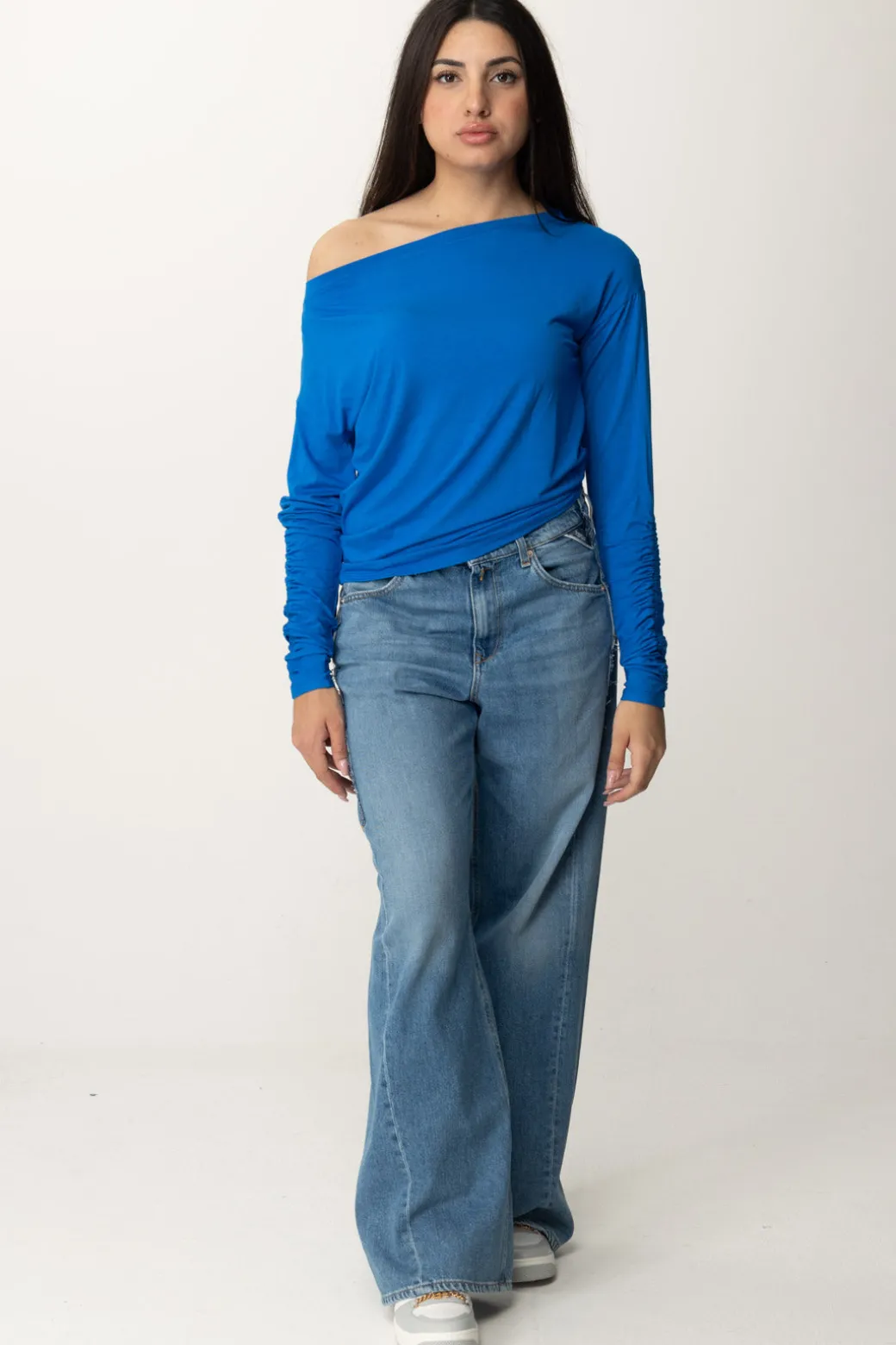 Donna Patrizia Pepe Maglia con Scollo a Barca e Arricciature