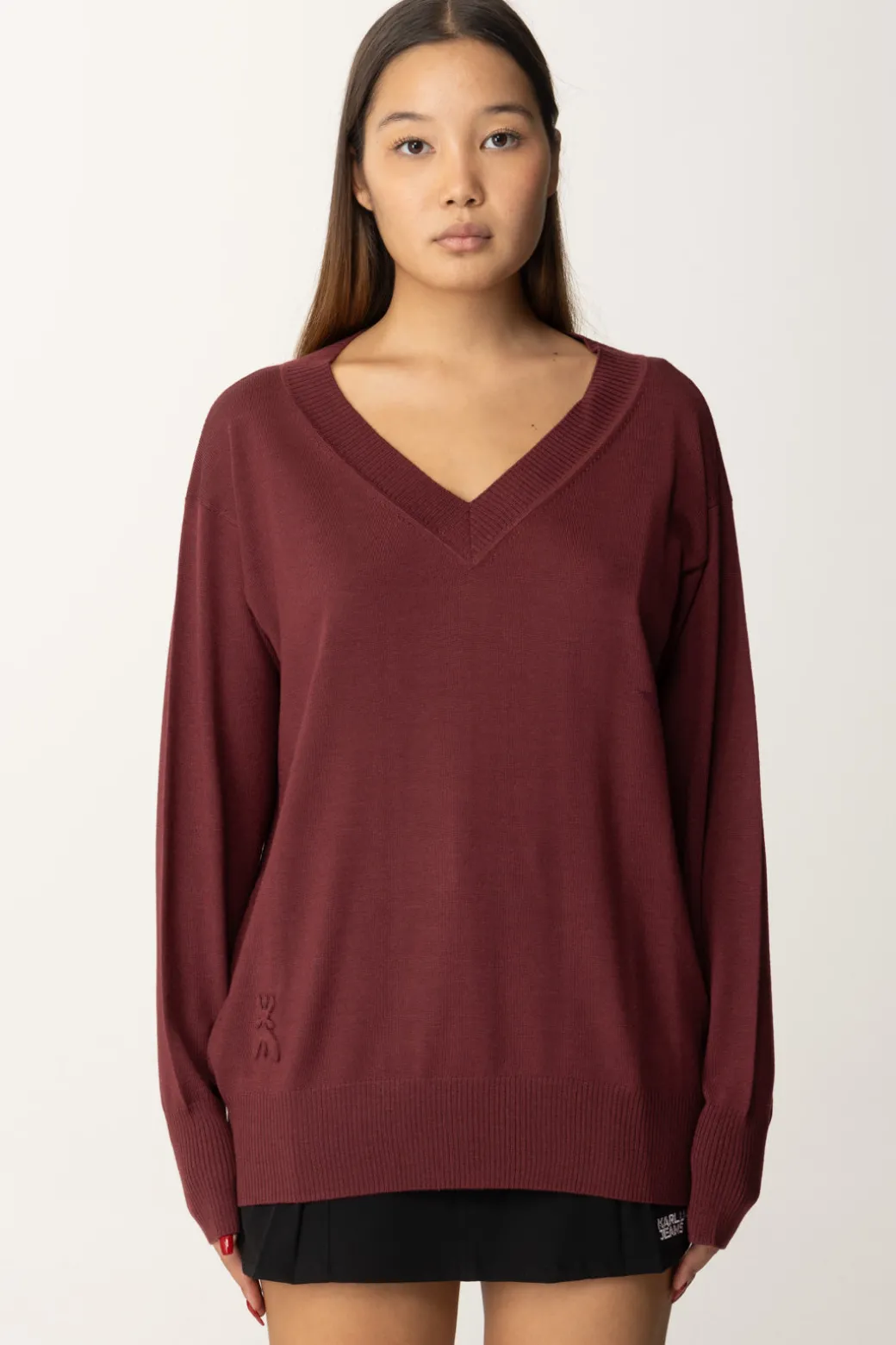 Donna Patrizia Pepe Maglia In Lana con Inserto In Nylon Sul Retro