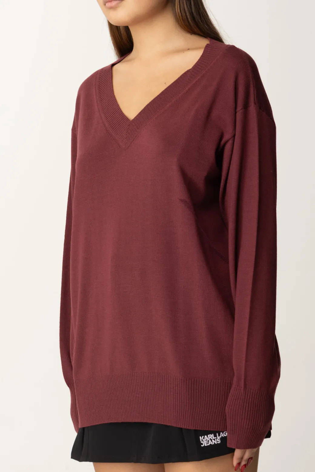 Donna Patrizia Pepe Maglia In Lana con Inserto In Nylon Sul Retro