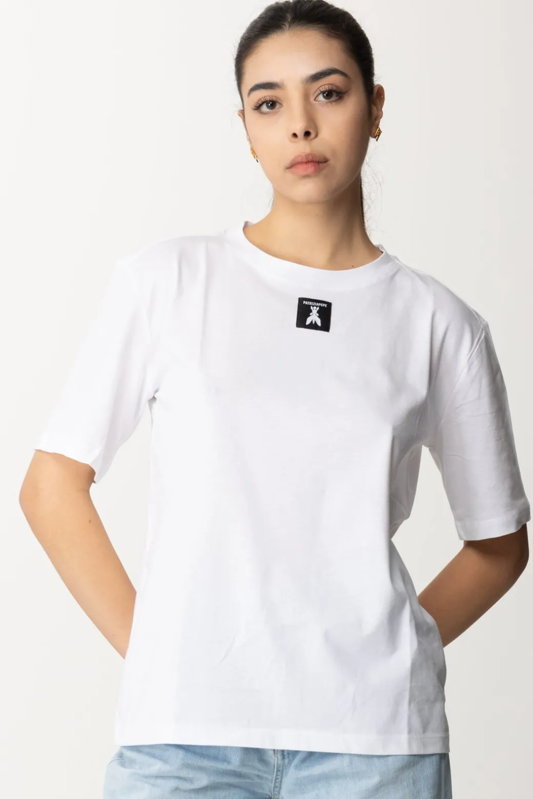Donna Patrizia Pepe Maglietta In Cotone con Logo Fly