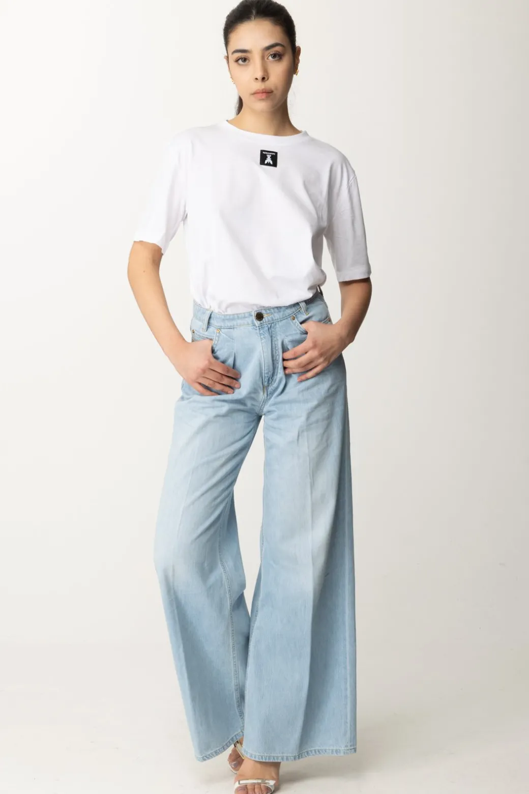 Donna Patrizia Pepe Maglietta In Cotone con Logo Fly