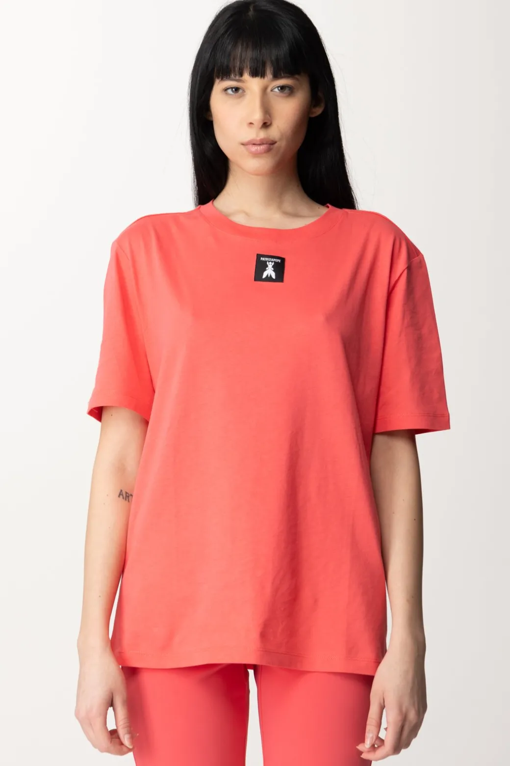 Donna Patrizia Pepe Maglietta In Cotone con Logo Fly