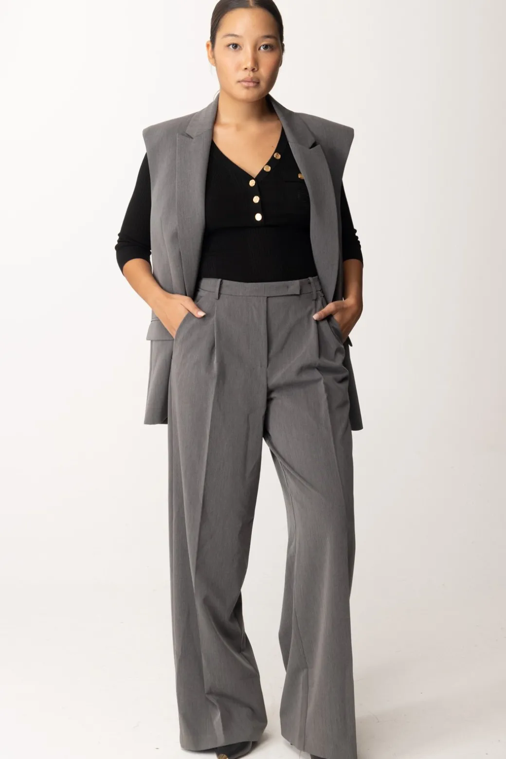 Donna Patrizia Pepe Pantaloni Wide Leg con Pieghe In Viscosa