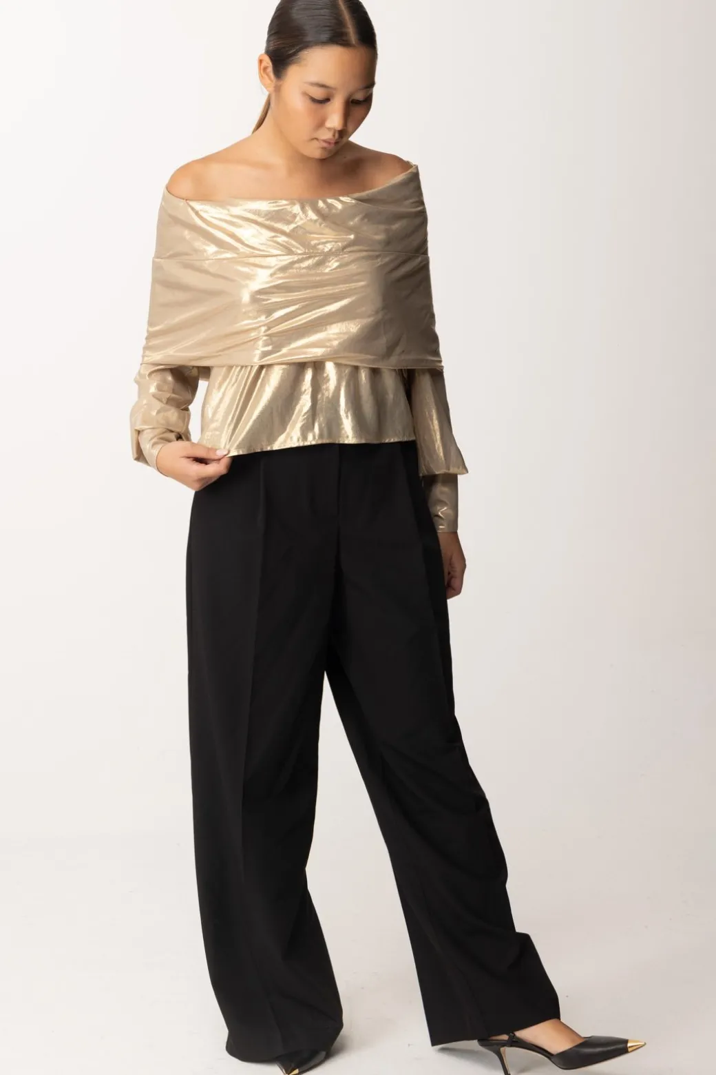 Donna Patrizia Pepe Pantaloni Wide Leg con Pieghe In Viscosa