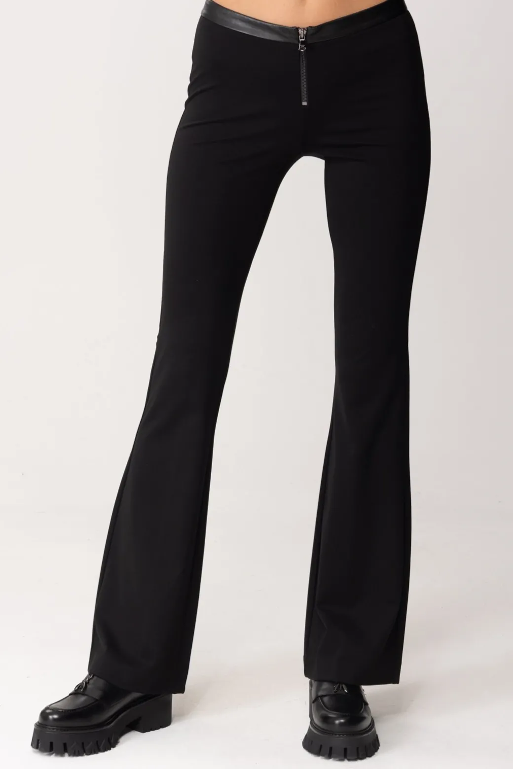 Donna Patrizia Pepe Pantaloni a Zampa con Vita In Pelle