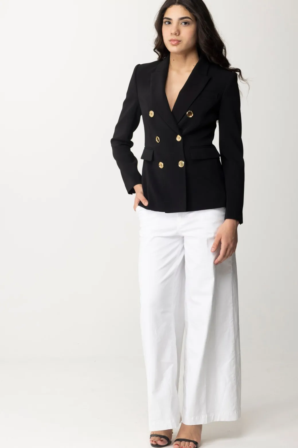 Donna Patrizia Pepe Pantaloni Gamba Dritta con Logo Charm