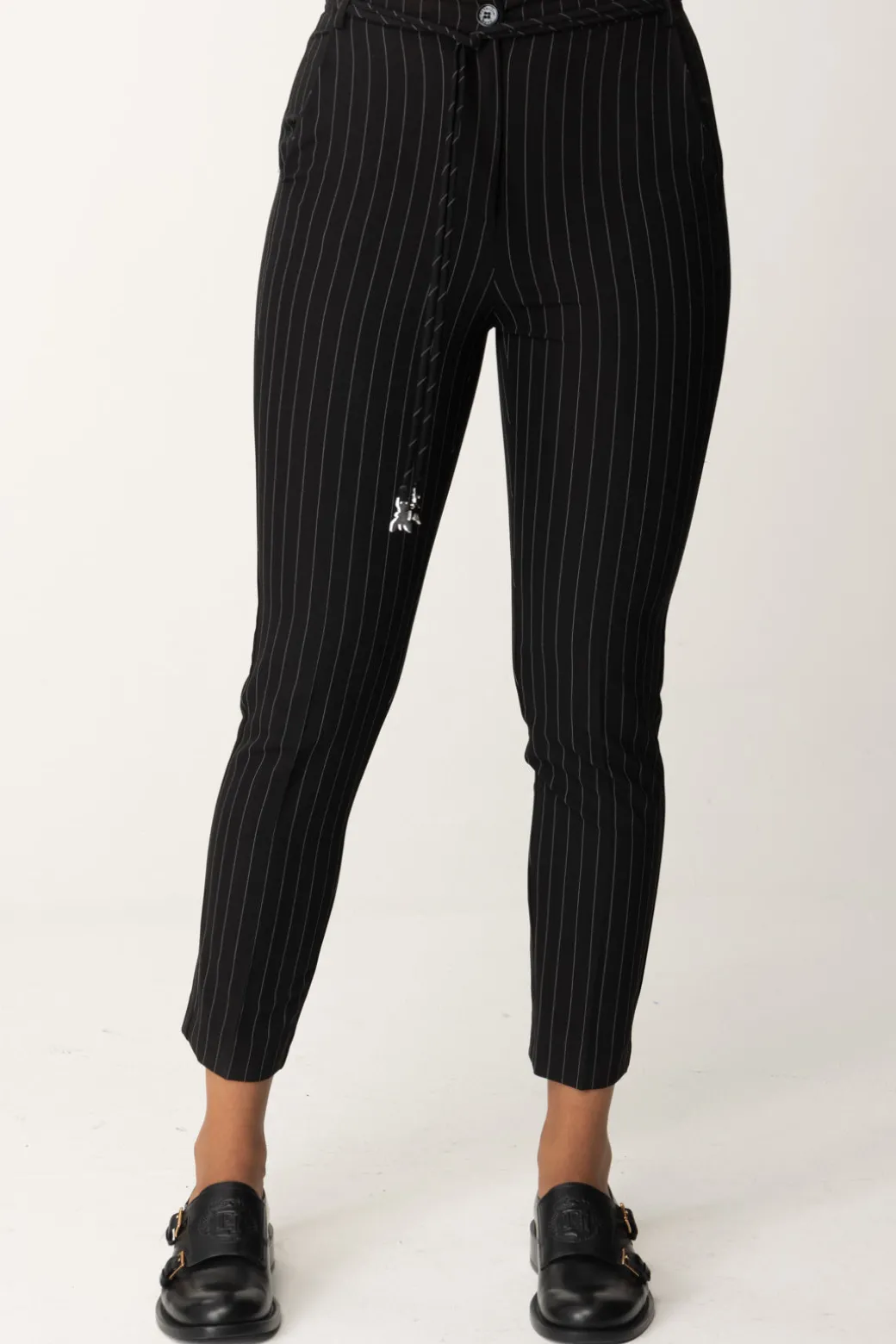 Donna Patrizia Pepe Pantaloni In Tessuto Gessato con Cinturino