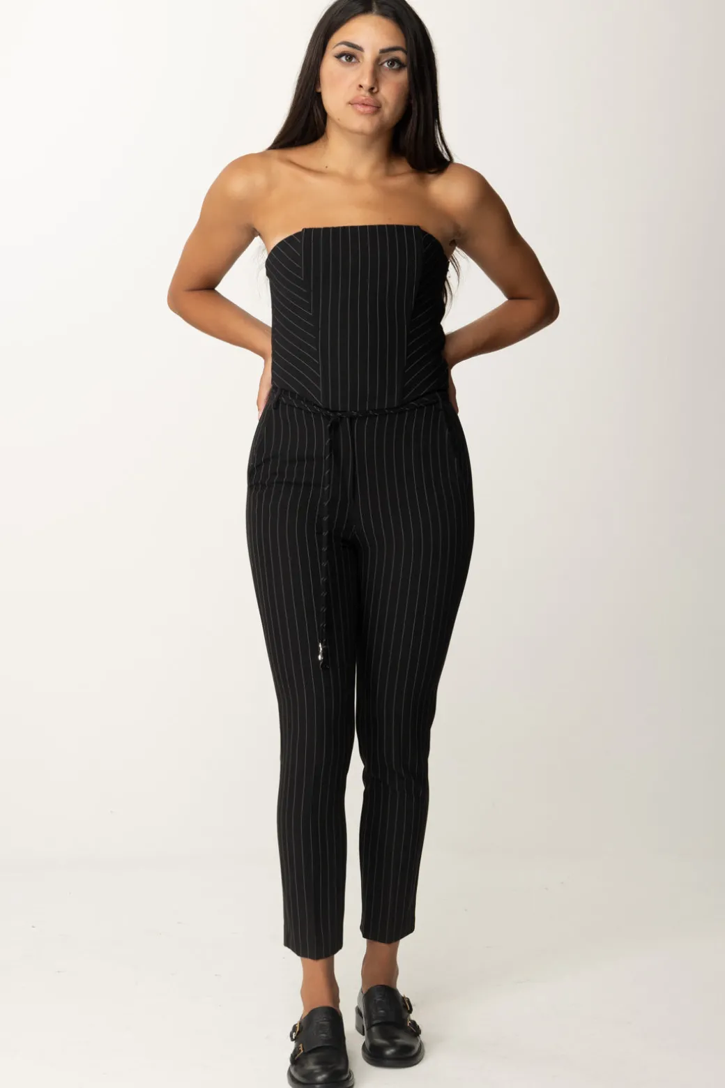 Donna Patrizia Pepe Pantaloni In Tessuto Gessato con Cinturino