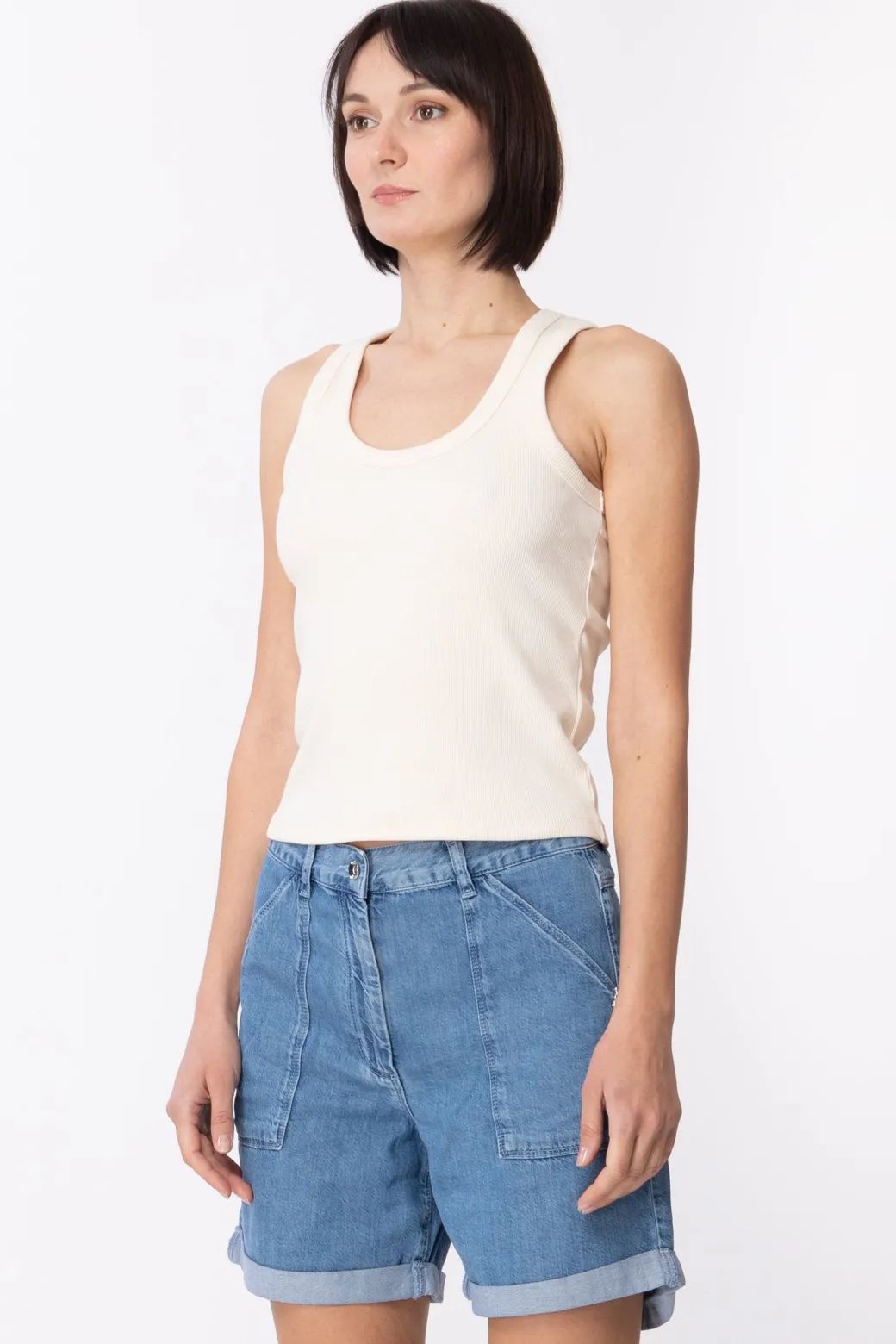 Donna Patrizia Pepe Top a Costine con Scollatura Sul Retro