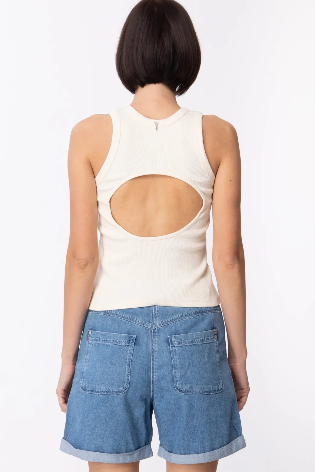 Donna Patrizia Pepe Top a Costine con Scollatura Sul Retro