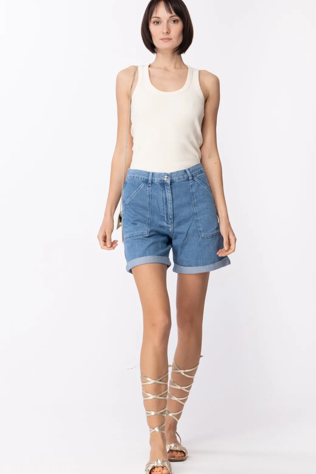 Donna Patrizia Pepe Top a Costine con Scollatura Sul Retro