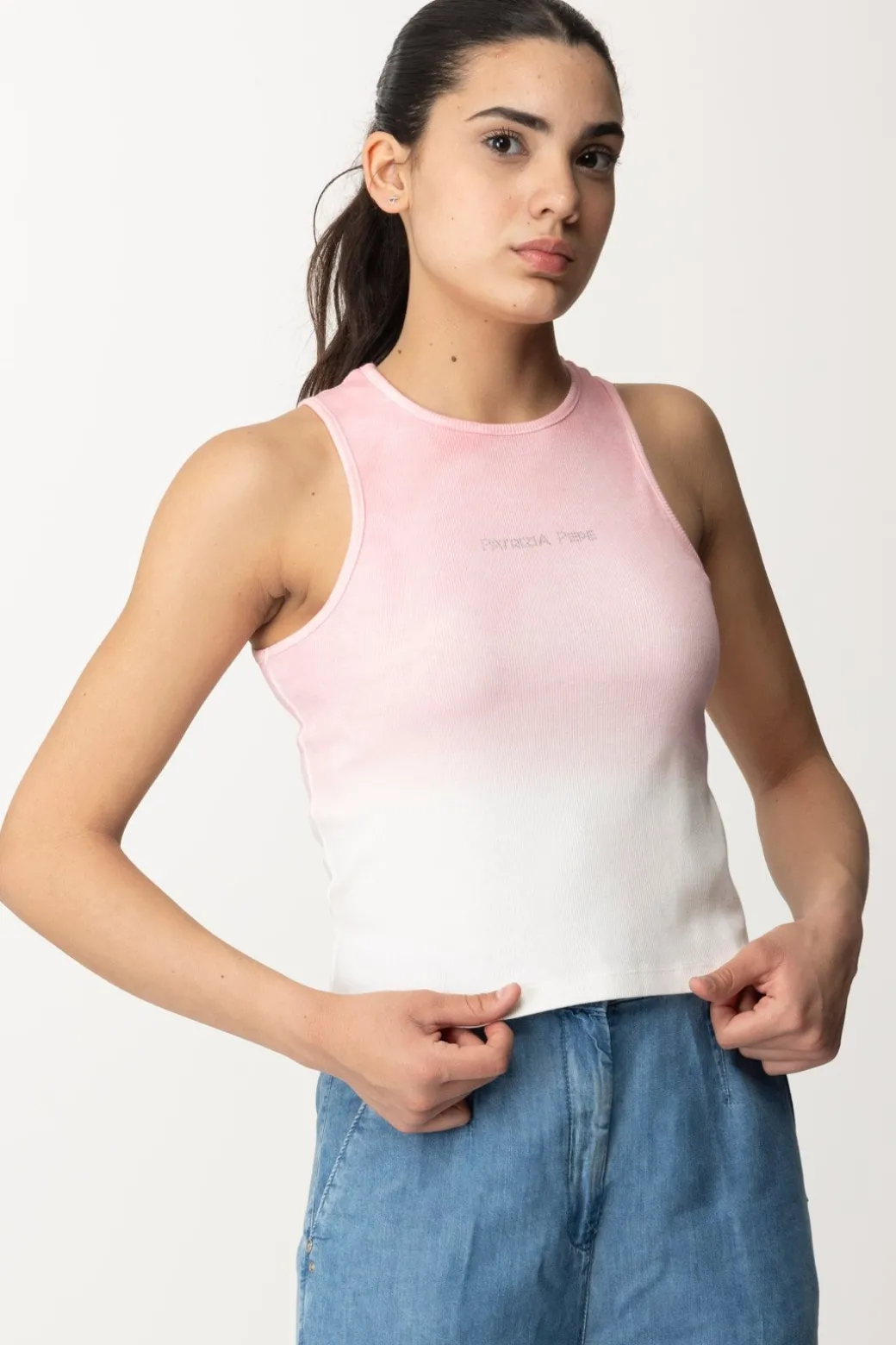 Donna Patrizia Pepe Top a Costine DegradèFRESH PINK & WHITE
