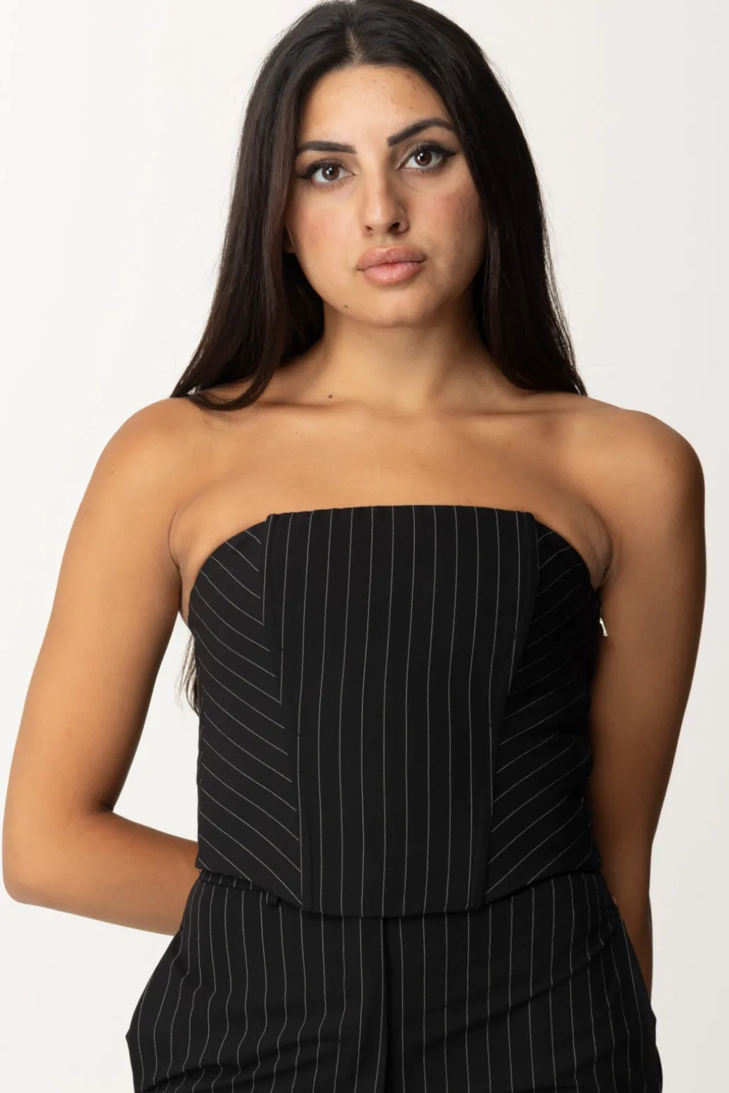 Donna Patrizia Pepe Top Bustier Gessato In Flanella