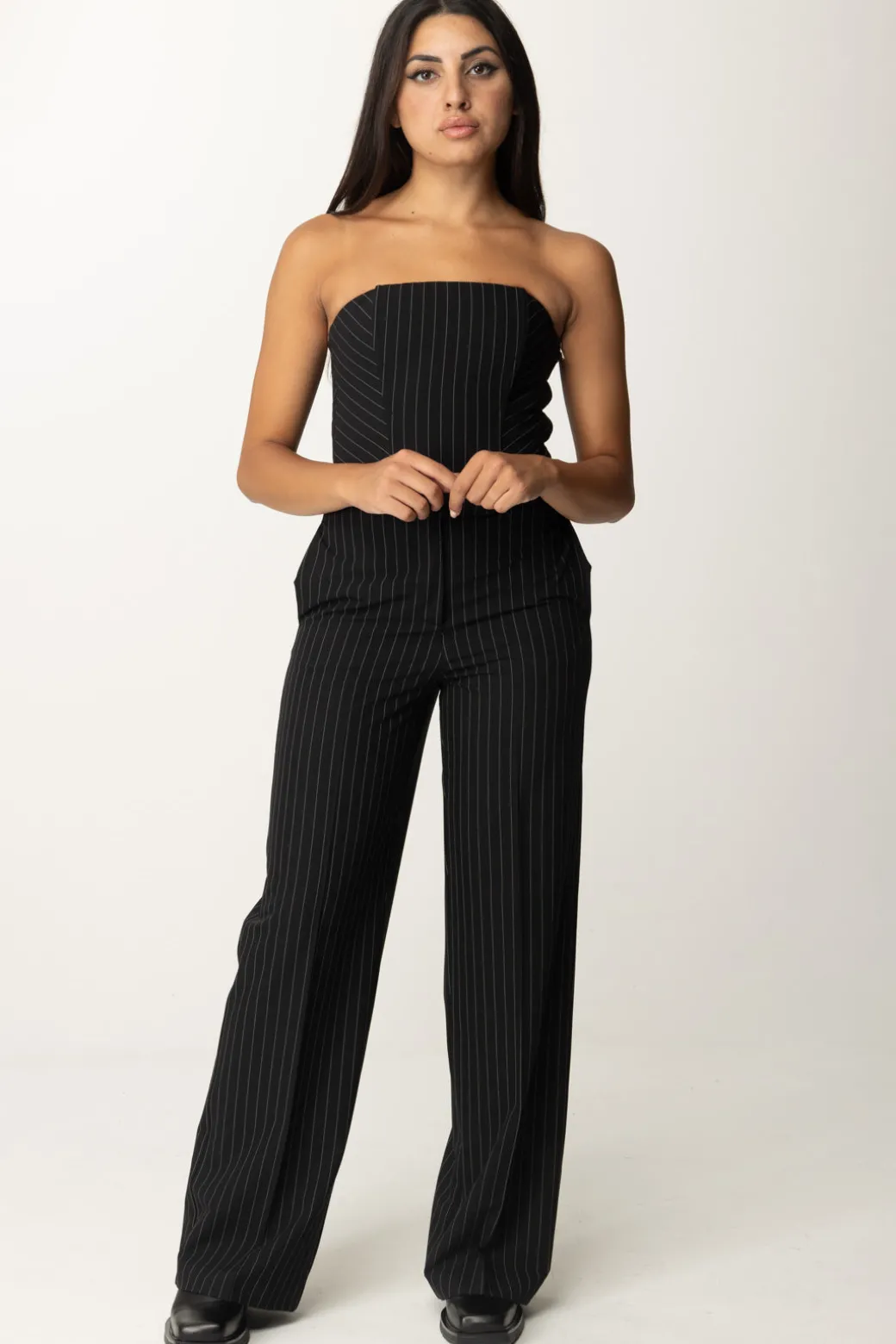 Donna Patrizia Pepe Top Bustier Gessato In Flanella