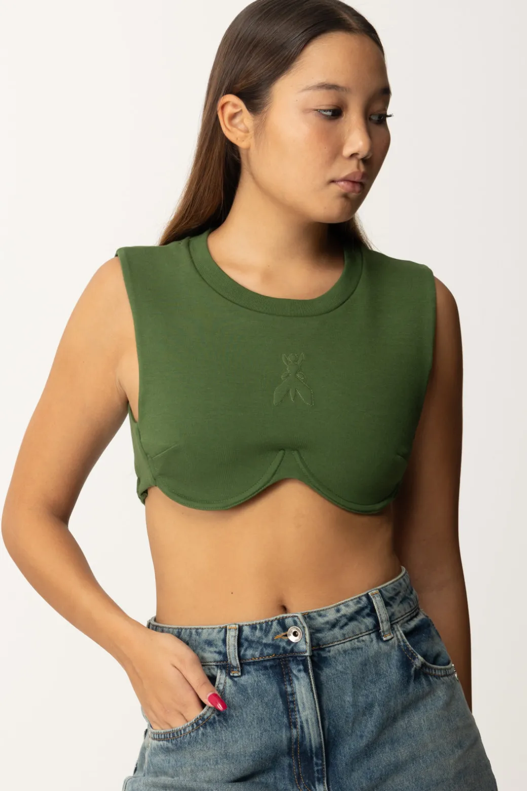 Donna Patrizia Pepe Top Crop con Taglio Al Seno