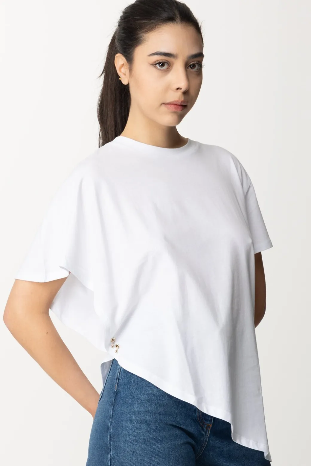 Donna Patrizia Pepe T-shirt Asimmetrica con Piercing