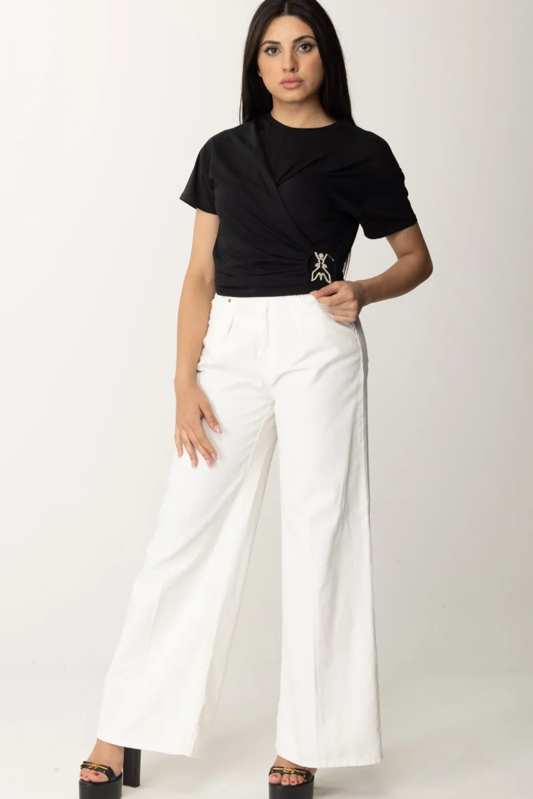 Donna Patrizia Pepe T-shirt con Logo Fly In Strass