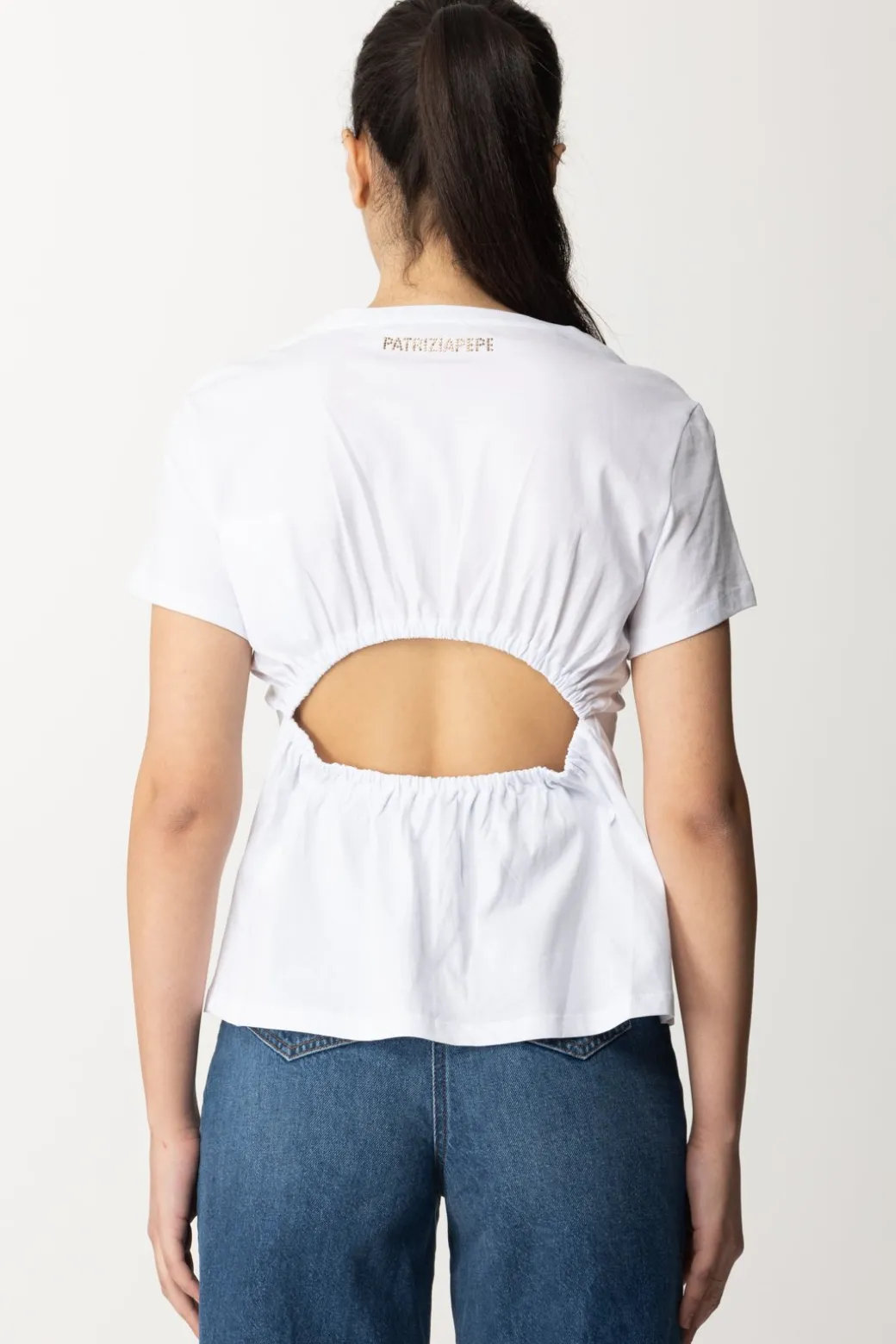 Donna Patrizia Pepe T-shirt con Scollo Su Retro e Logo In Strass