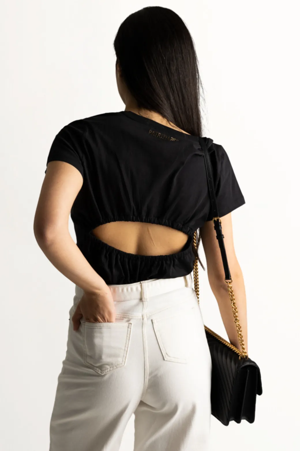 Donna Patrizia Pepe T-shirt con Scollo Su Retro e Logo In Strass