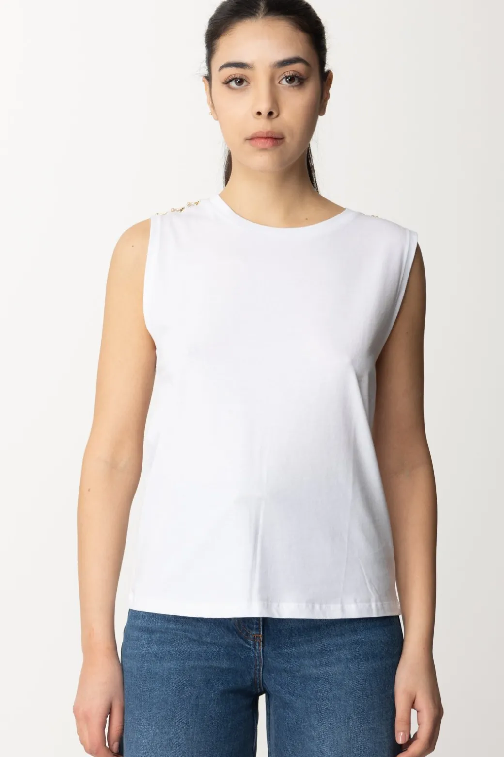 Donna Patrizia Pepe T-shirt Smanicata con Dettaglio Piercings