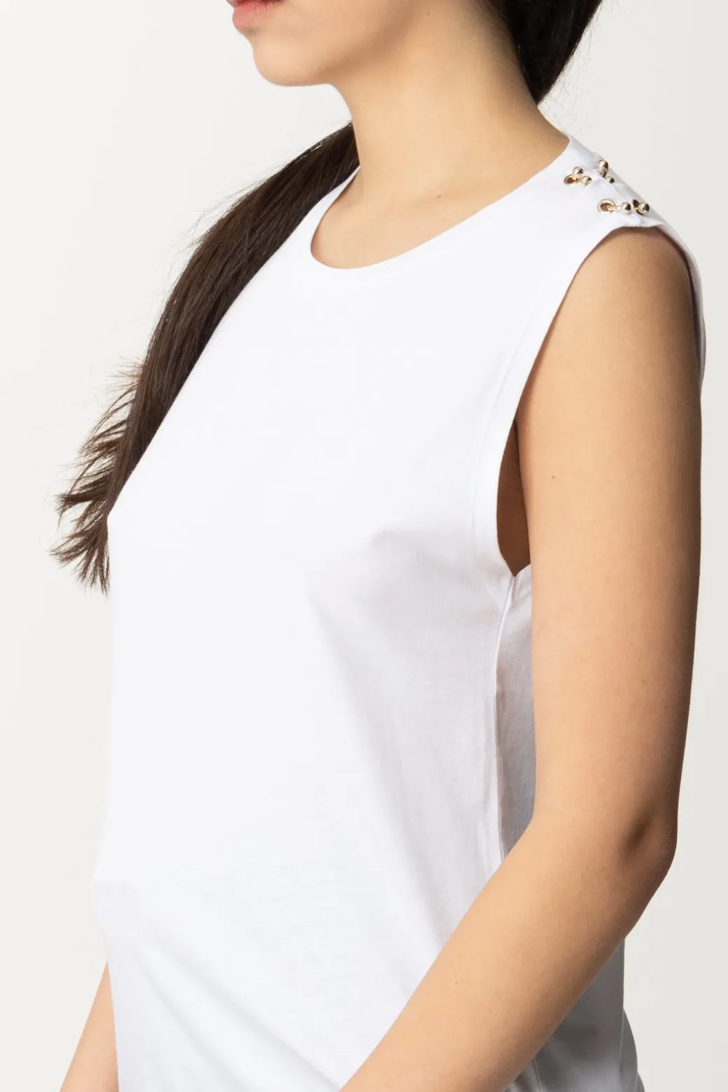 Donna Patrizia Pepe T-shirt Smanicata con Dettaglio Piercings