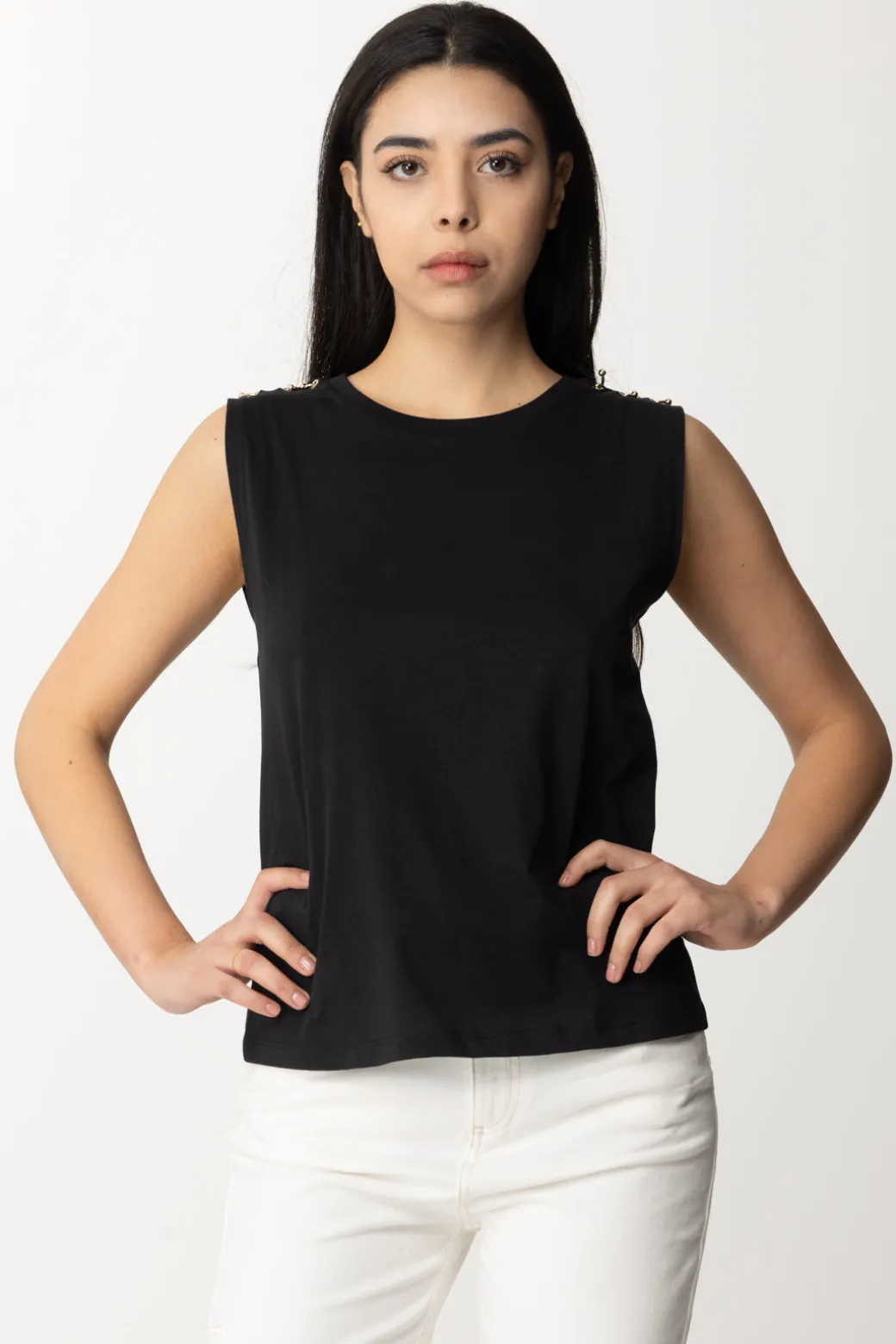 Donna Patrizia Pepe T-shirt Smanicata con Dettaglio Piercings