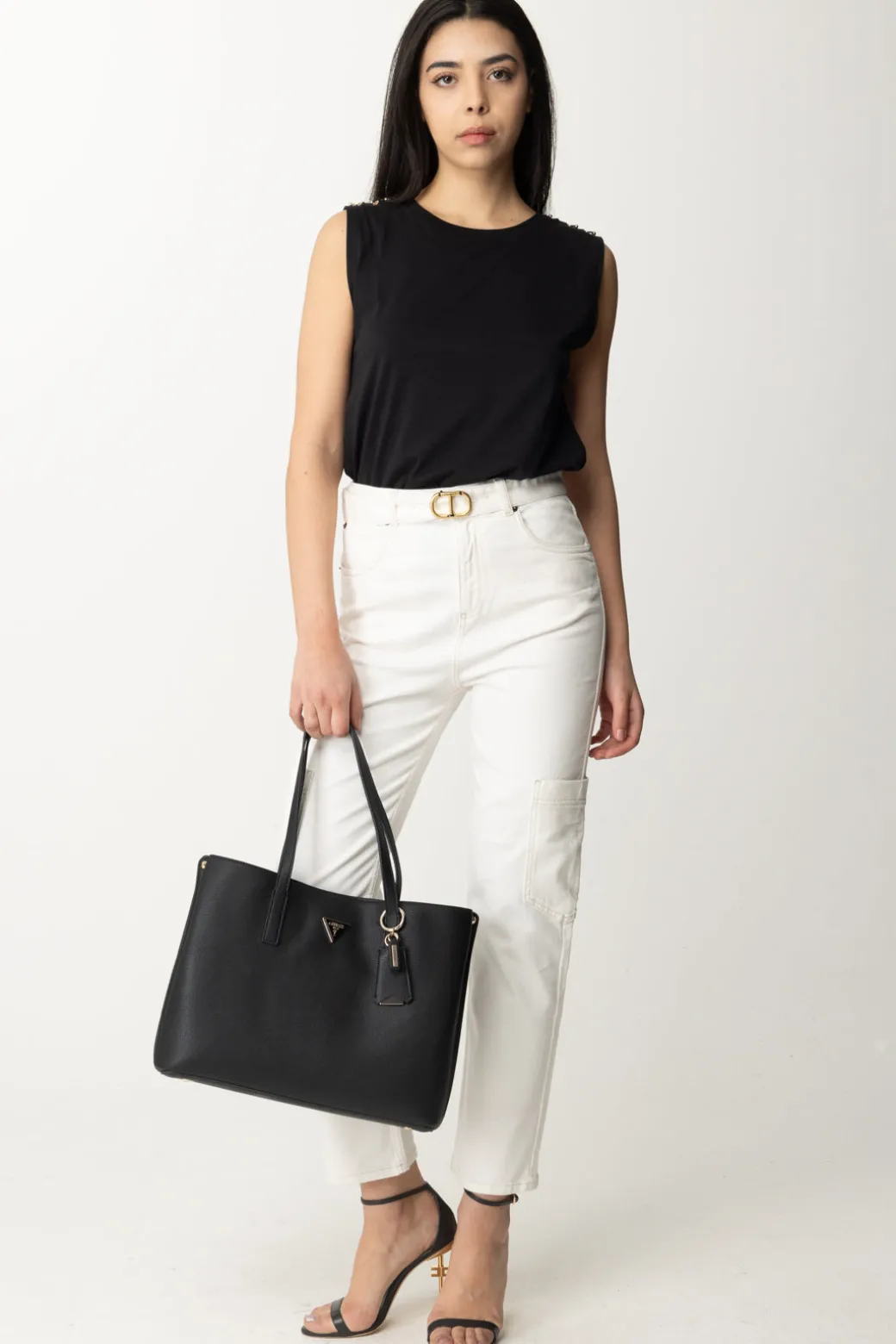 Donna Patrizia Pepe T-shirt Smanicata con Dettaglio Piercings