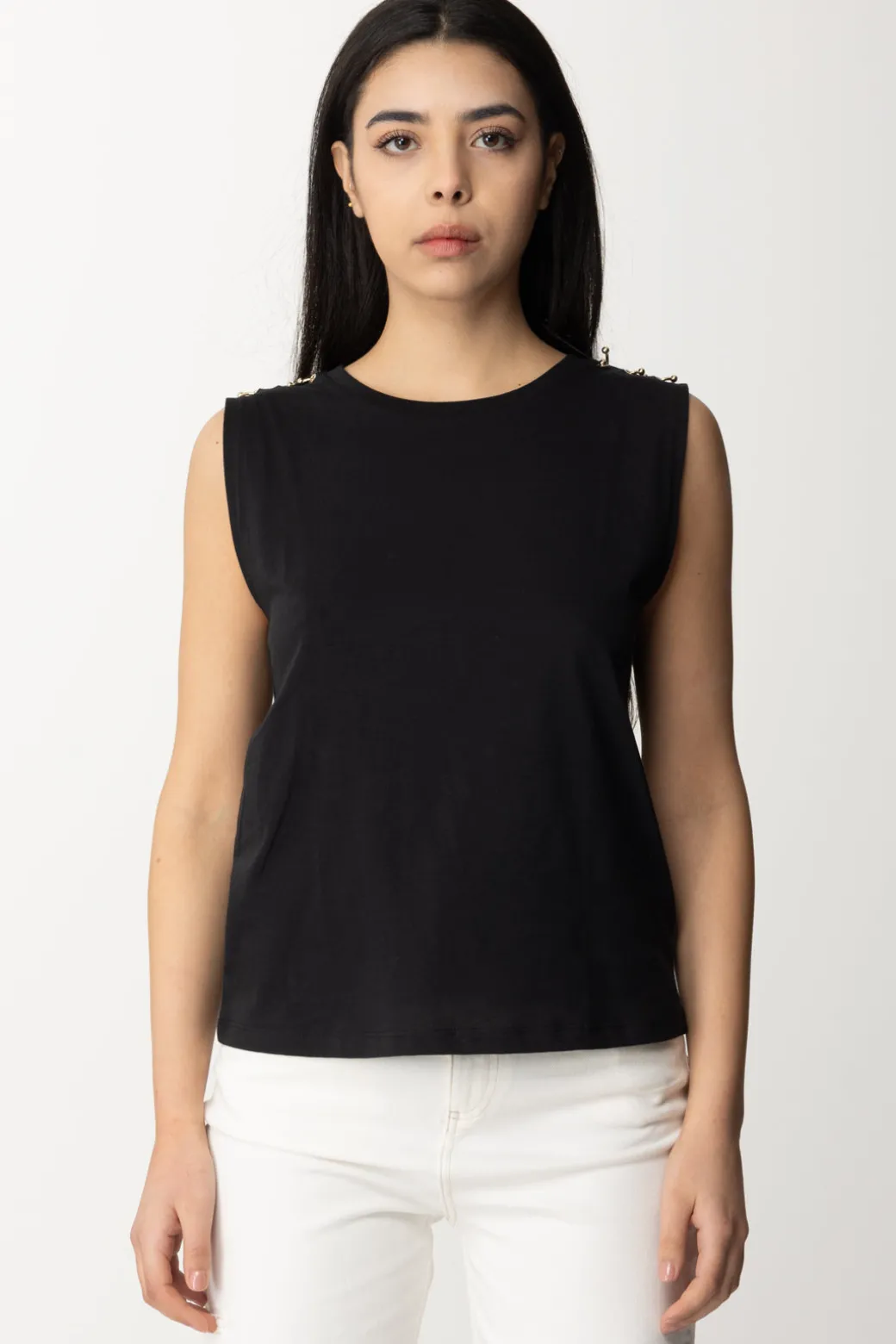Donna Patrizia Pepe T-shirt Smanicata con Dettaglio Piercings