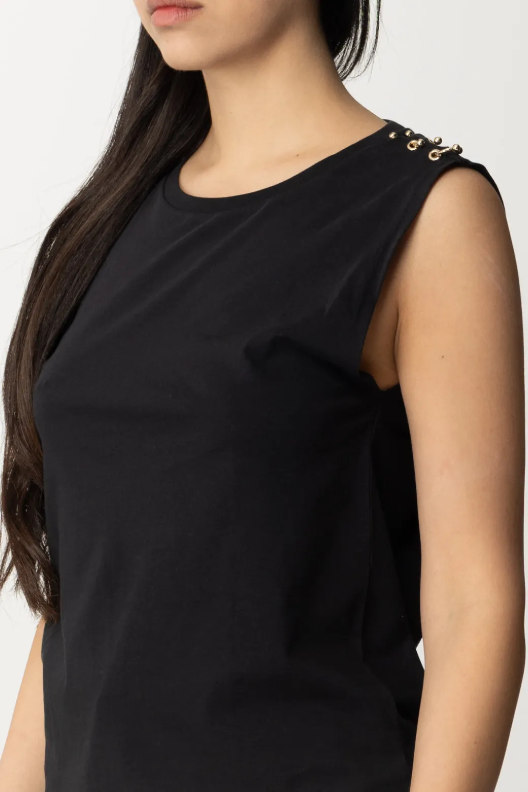 Donna Patrizia Pepe T-shirt Smanicata con Dettaglio Piercings
