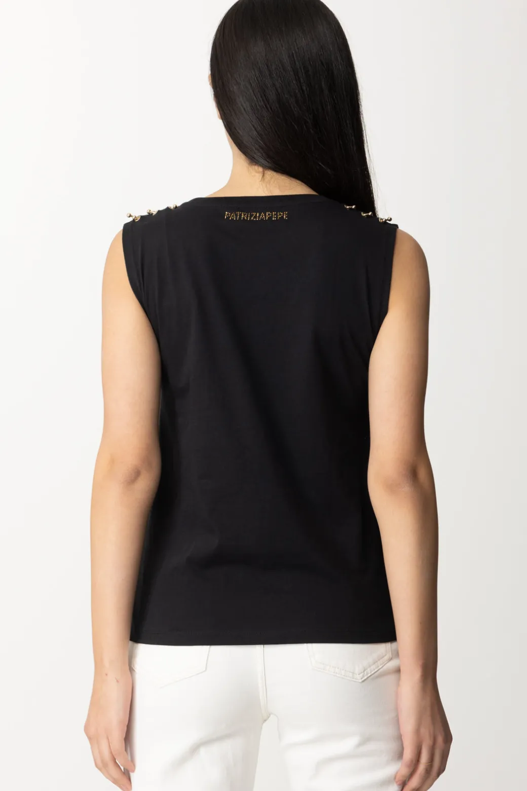 Donna Patrizia Pepe T-shirt Smanicata con Dettaglio Piercings