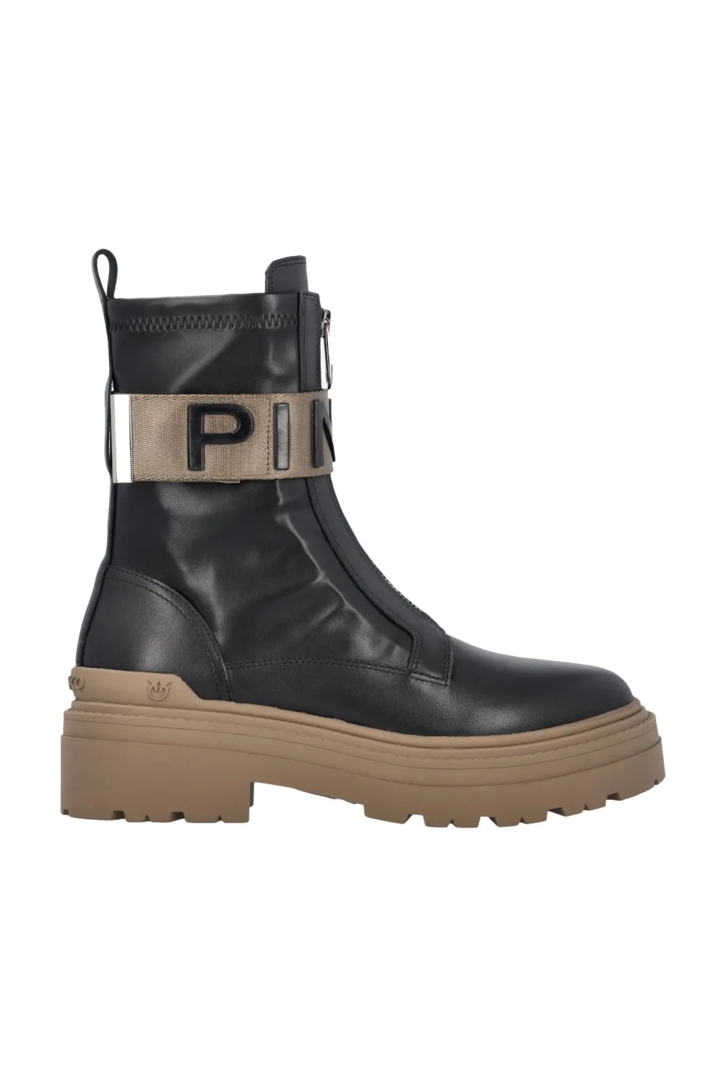 Donna Pinko Anfibi In Pelle con Nastro Logato
