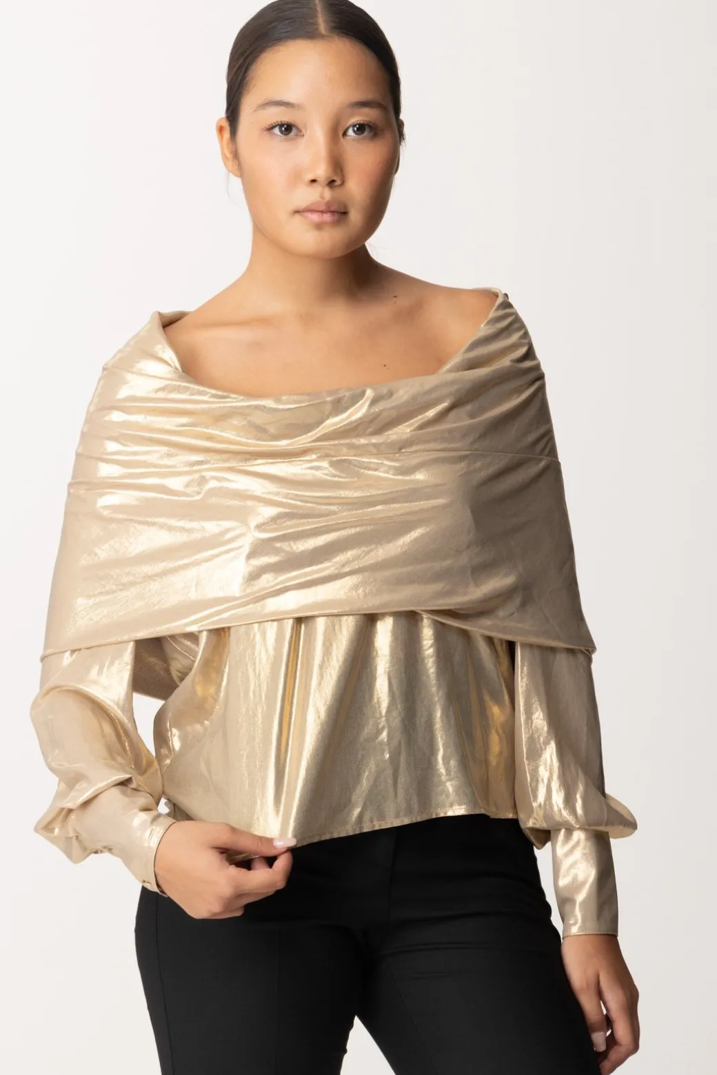 Donna Pinko Blusa Laminata con Drappeggio