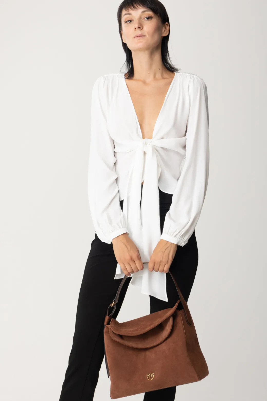 Donna Pinko Borsa Hobo Leaf In Suede