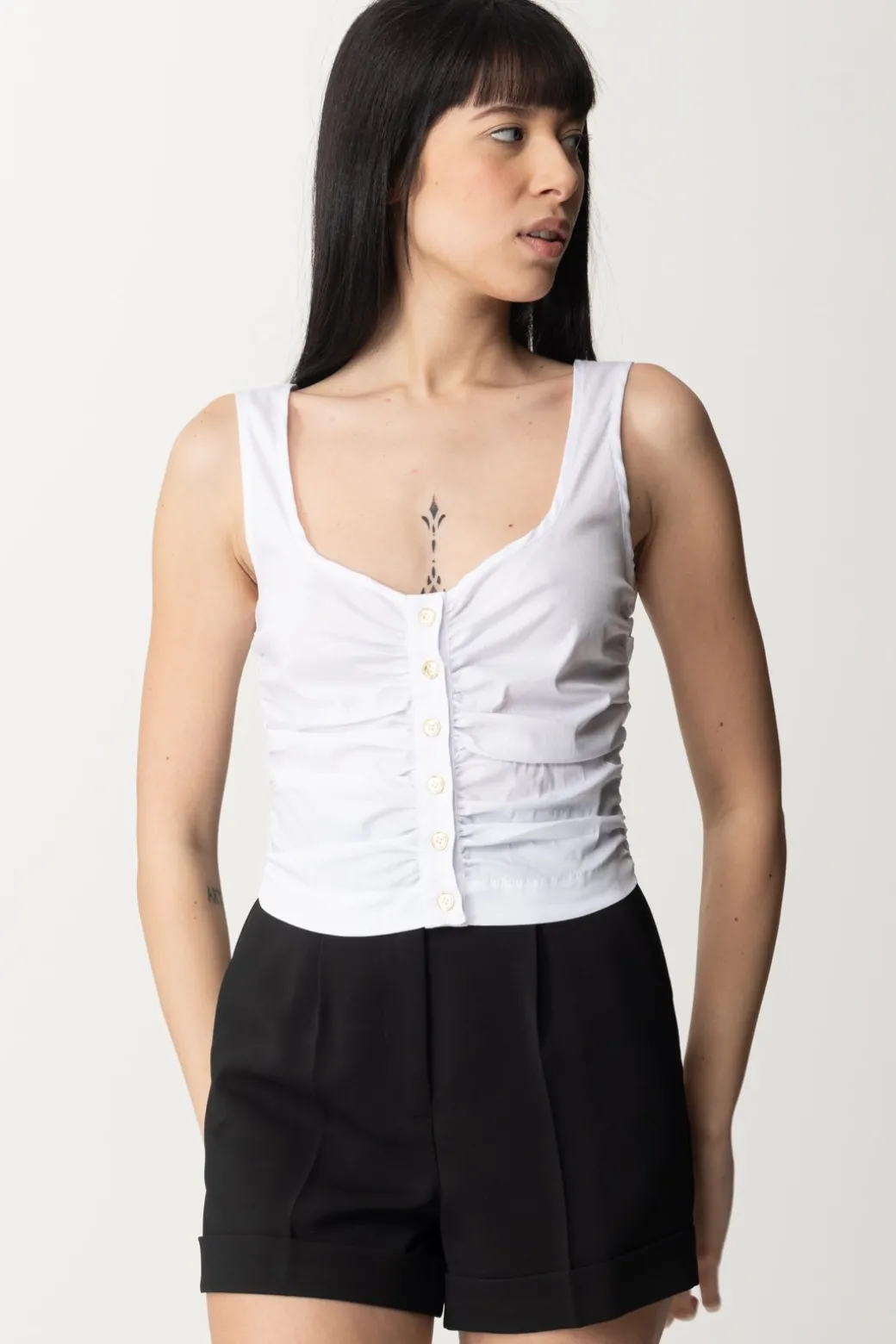 Donna Pinko Camicetta Smanicata con Arricciature