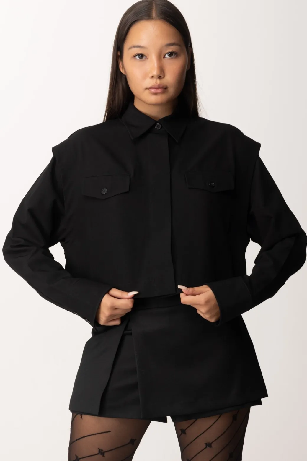 Donna Pinko Camicia Crop In Viscosa Stretch