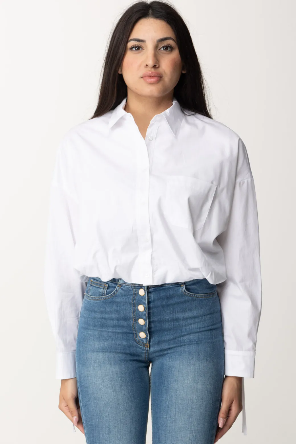 Donna Pinko Camicia In Popeline Taglio Crop